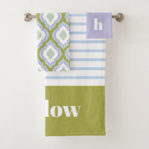 Green Purple and Blue Mix and Match Monogrammed Bath Towel Set