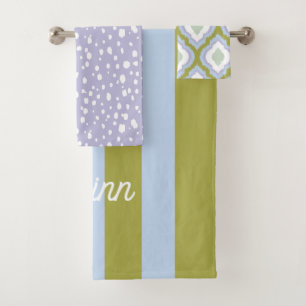 Green Purple and Blue Mix and Match Monogrammed Bath Towel Set