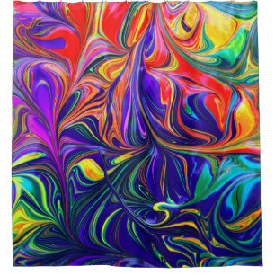 Green purple and orange abstract painting shower curtain