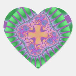 Green, Purple and Orange Fractal Birthday Heart Sticker