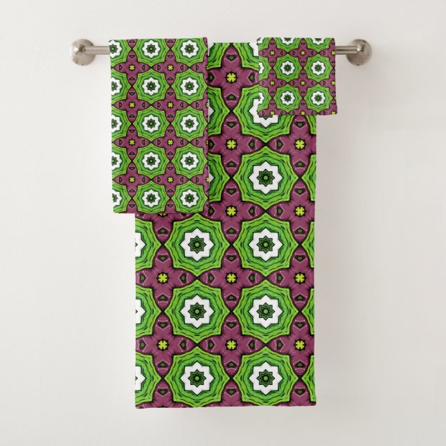 Green purple and white geometric pattern Towel (Insitu)