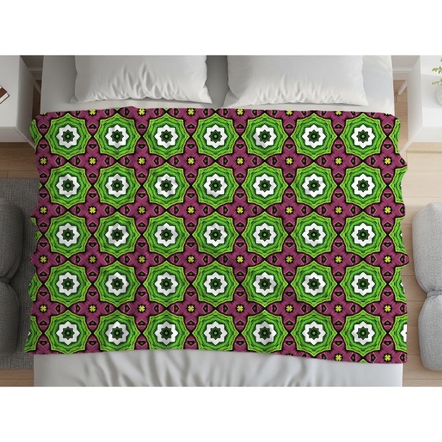 Green purple and white geometric pattern Towel Fleece Blanket (Creator Uploaded)