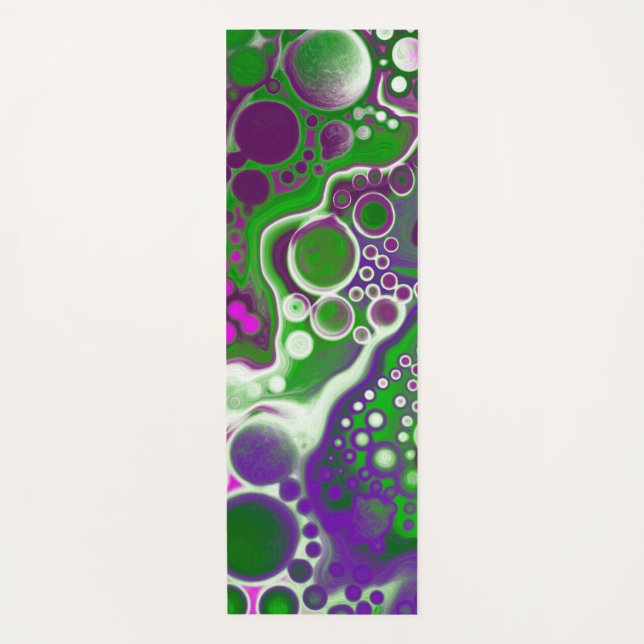 Green, Purple and White Marble Fluid Art Yoga Mat (Front)
