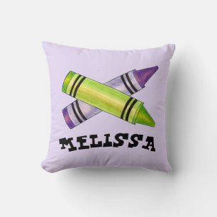 Green Purple Artist Crayons Child Birthday Party Cushion