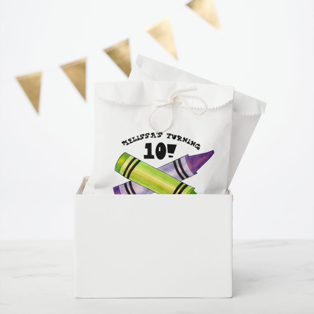Green Purple Artist Crayons Child Birthday Party Favour Bags (Party)