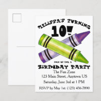 Green Purple Artist Crayons Child Birthday Party