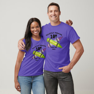 Green Purple Artist Crayons Child Birthday Party T-Shirt