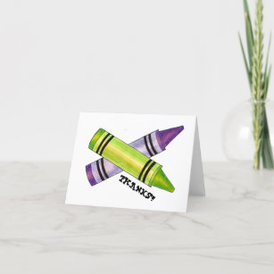 Green Purple Artist Crayons Child Birthday Party Thank You Card