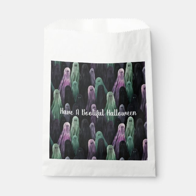 Green Purple Black Ghosts Bootiful Halloween Favour Bags (Front)