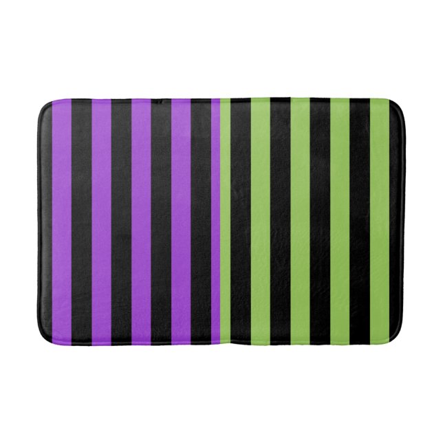 Green Purple & Black Halloween Stripe  Bath Mat (Front)
