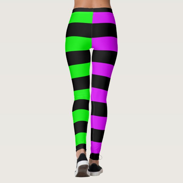 Green Purple Black Striped Halloween Leggings (Back)