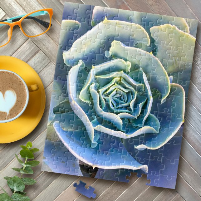 Green Purple Blue Cactus Elegant Close-Up Photo Jigsaw Puzzle (Creator Uploaded)