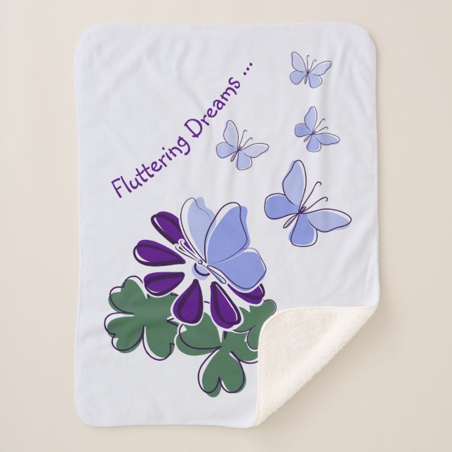 Green Purple Blue Doodle Flower Butterflies Baby Sherpa Blanket (Front)
