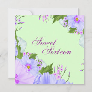 Green Purple & Blue Flower Birthday Invite