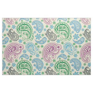 Green Purple & Blue Tones Vintage paisley Pattern Fabric