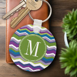 Green & Purple Chevron Pattern with Monogram Key Ring<br><div class="desc">I classic pattern updated with trendy new colours. If you need to adjust the artwork,  click on the customise button and move things around.</div>