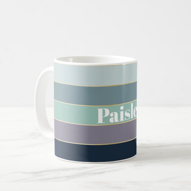 Green Purple Custom Summer Colour Block Stripes Coffee Mug (Front Left)