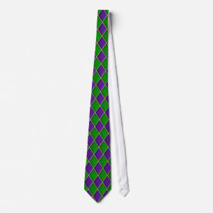 Green & Purple Diamond Pattern Mardi Gras Tie