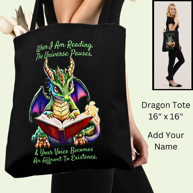 Green Purple Dragon Warning Reading Book Voice     Tote Bag (Creator Uploaded)