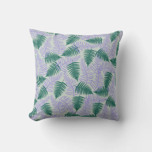 Green Purple Fern Leaves Retro 70s Flower Pattern Cushion