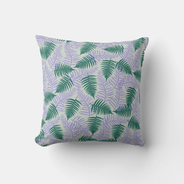 Green Purple Fern Leaves Retro 70s Flower Pattern Cushion (Front)