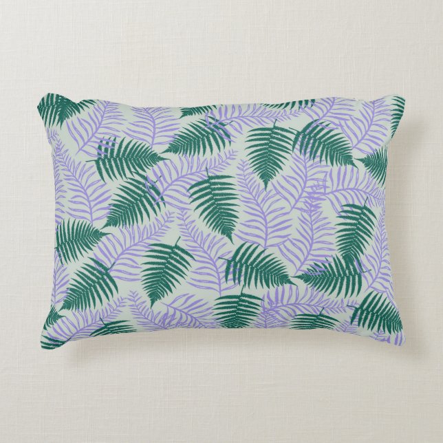 Green Purple Fern Leaves Retro 70s Flower Pattern Decorative Cushion (Front)