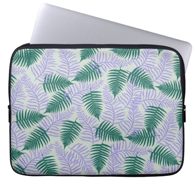 Green Purple Fern Leaves Retro 70s Flower Pattern Laptop Sleeve (Front)