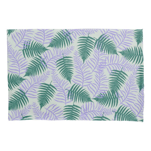 Green Purple Fern Leaves Retro 70s Flower Pattern Pillowcase (Front)