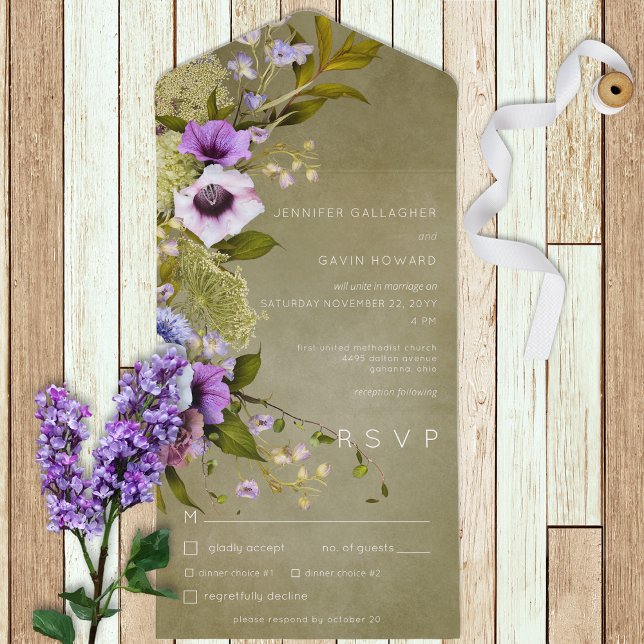 Green & Purple Floral Modern All in One Invitation (Creator Uploaded)