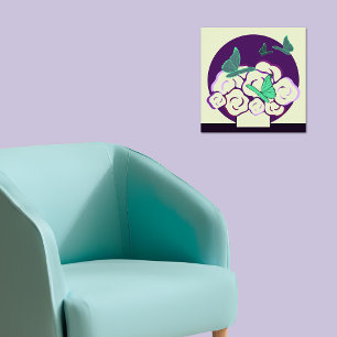 Green Purple Flower Bouquet & Butterflies Square Poster