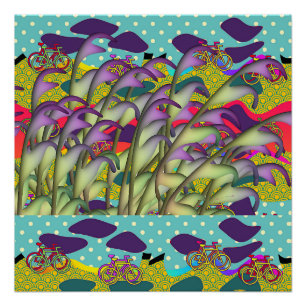 Green Purple Foliage + Bicycles Fun Poster