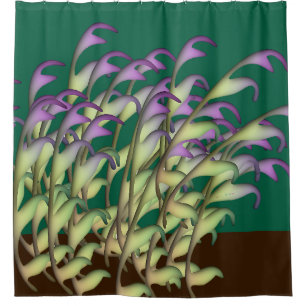 Green + Purple Foliage Green Shower Curtain