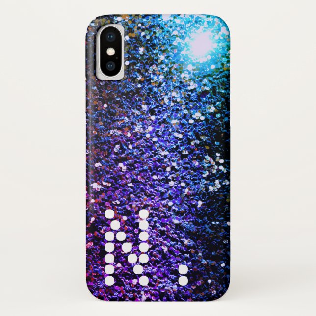 Green & Purple Glitter comet stars & Monogram Case-Mate iPhone Case (Back)