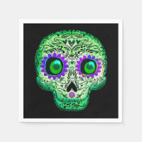 Green & Purple Glowing Sugar Skull Black Halloween