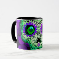 Green & Purple Glowing Sugar Skull Halloween
