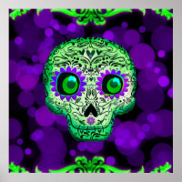 Green & Purple Glowing Sugar Skull Halloween