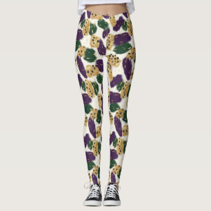 Green Purple Gold Brushstrokes  Pattern  Leggings