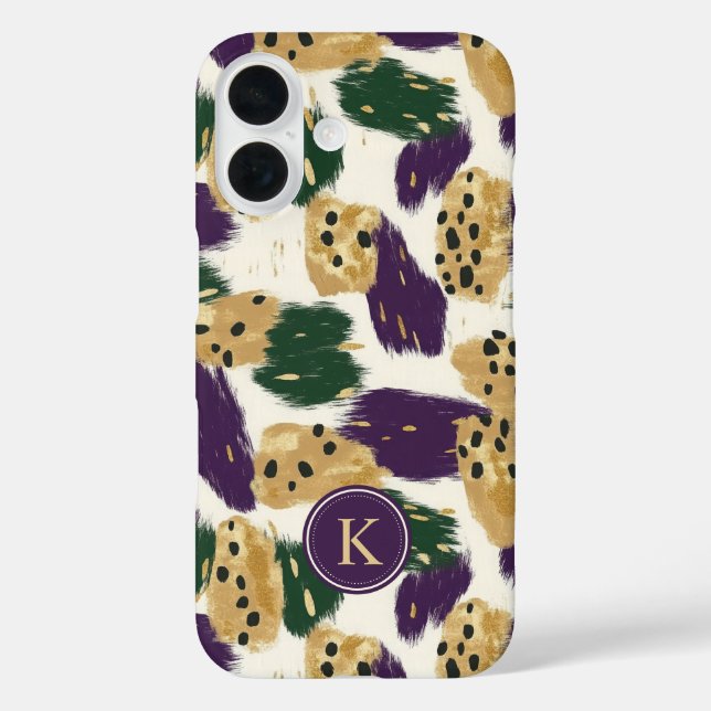 Green Purple Gold Brushstrokes  Pattern Monogram Case-Mate iPhone Case (Back)