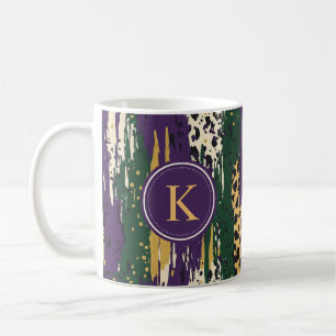 Green Purple Gold Brushstrokes Pattern Monogram Coffee Mug
