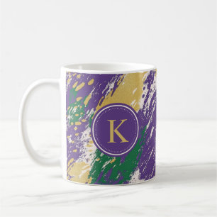 Green Purple Gold Brushstrokes  Pattern Monogram Coffee Mug