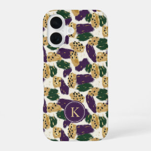 Green Purple Gold Brushstrokes Pattern Monogram iPhone 16 Case