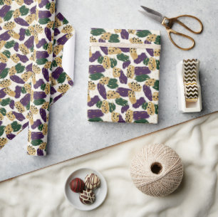 Green Purple Gold Brushstrokes Pattern Wrapping Paper