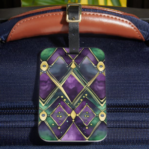GREEN PURPLE GOLD DIAMOND PATTERNS LUGGAGE TAG