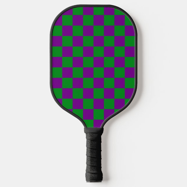 GREEN & PURPLE MARDI GRAS CHECKERED PATTERN PICKLEBALL PADDLE (Front)
