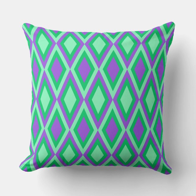 GREEN & PURPLE MARDI GRAS DIAMOND PATTERNS CUSHION (Front)