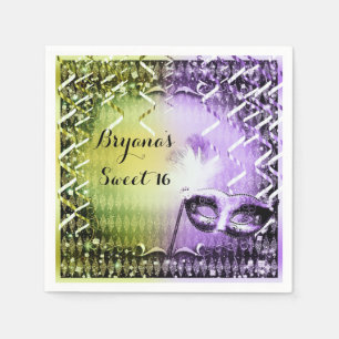 Green & Purple Masquerade Mask Mardi Gras Party Napkin