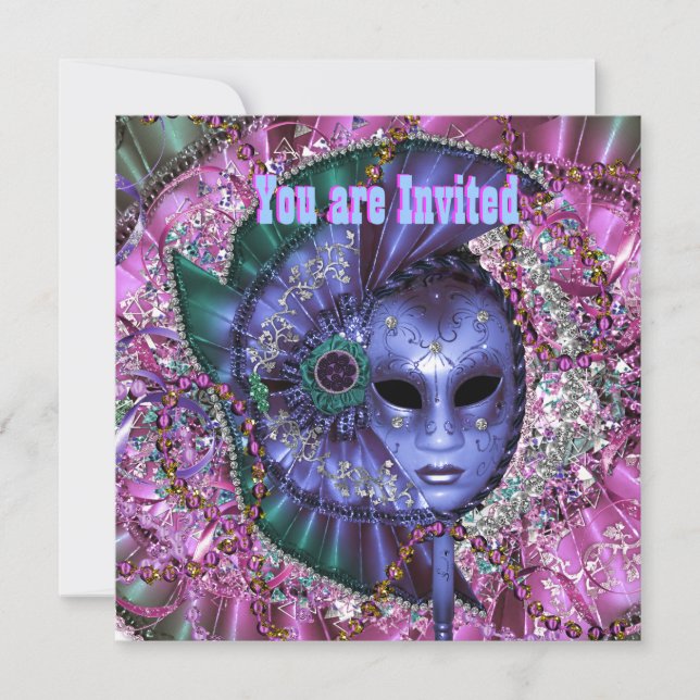 Green Purple Masquerade Party Invitation (Front)