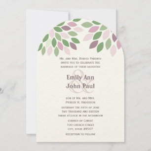 Green Purple Modern Tree Chrysanthemum Wedding Invitation
