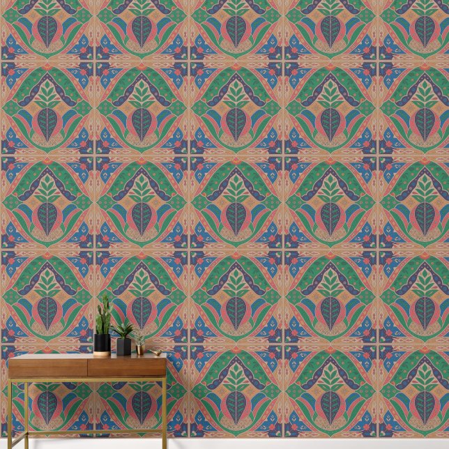 Green Purple Moroccan Inspired Wallpaper (Hallway)