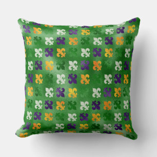 GREEN PURPLE ORANGE MARDI GRAS FLEUR DI LIS CUSHION